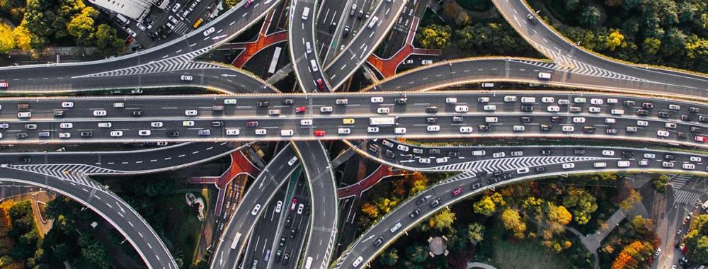 overhead shot of busy freeways